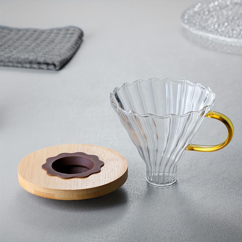 Glas Kaffeefilter/Dripper - Konischer Glas Pour Over Kaffeefilter mit Bambusständer & Griff, 1-4 Tassen Tropfzubehör