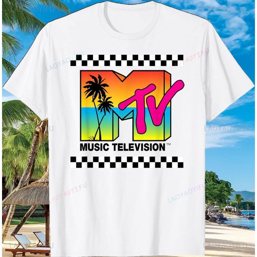 MTV Beach Island Logo Retro Grafik Baumwoll T-Shirt M-T-V Sonnenuntergang Palme Print Top Unisex Grafik T-Shirts