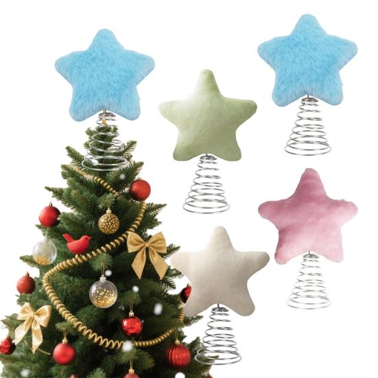 Star Tree Topper Furry Star Christmas Treetop Ornaments for Winter