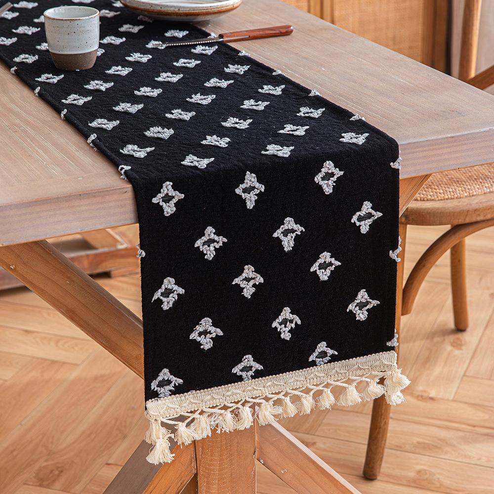 1pc Boho Table Runner for Home Decor Macrame Cream Yellow Farmhouse Table Runner with Tassels for Bohemian Dining Bedroom Decor