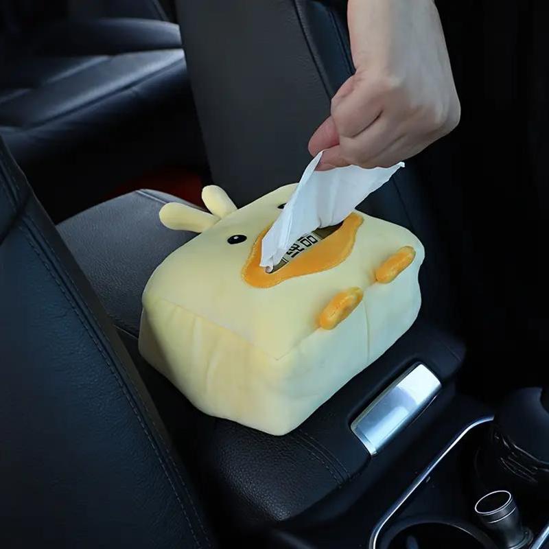 Cute Short Plush Tissue Boxes Cartoon Tissue Box Holder Bracket Auto Armrest Box Car Seat Back Car Decorations Car Tissue Holder
