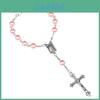 Purple Glass Pearl Rosary Bracelet With Cross Pendant Religious Jewelry