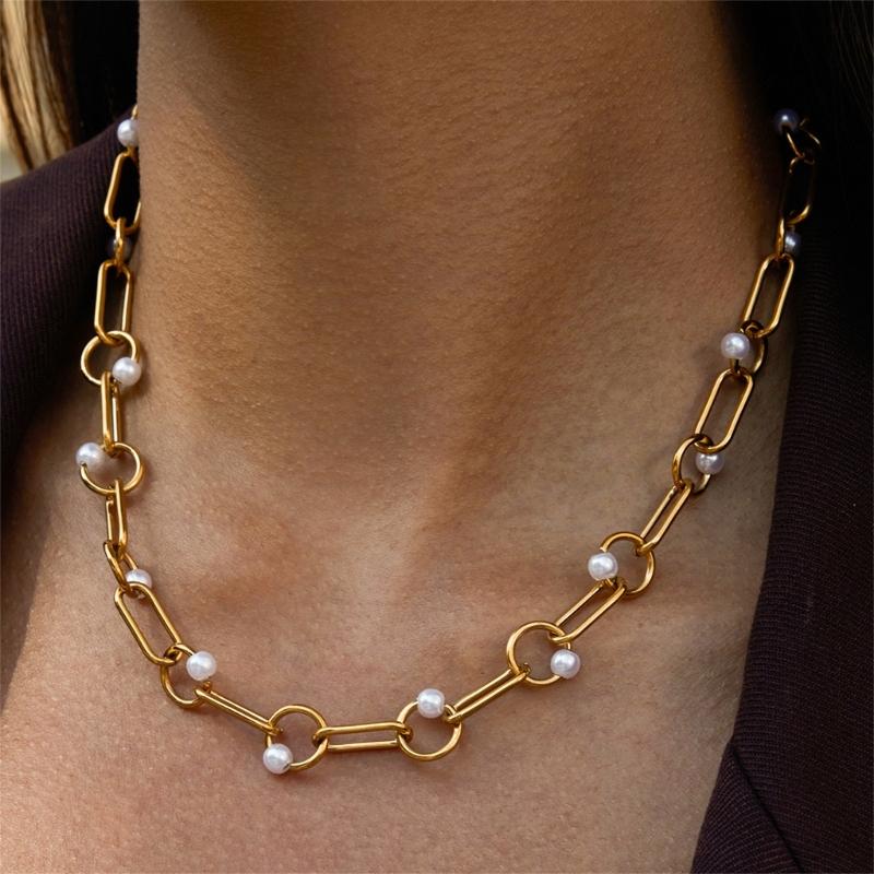 Fashionable Simulated Pearls Charm Necklace Lightweight Design Daily Wear Formal Event Collarbone Chain Gift