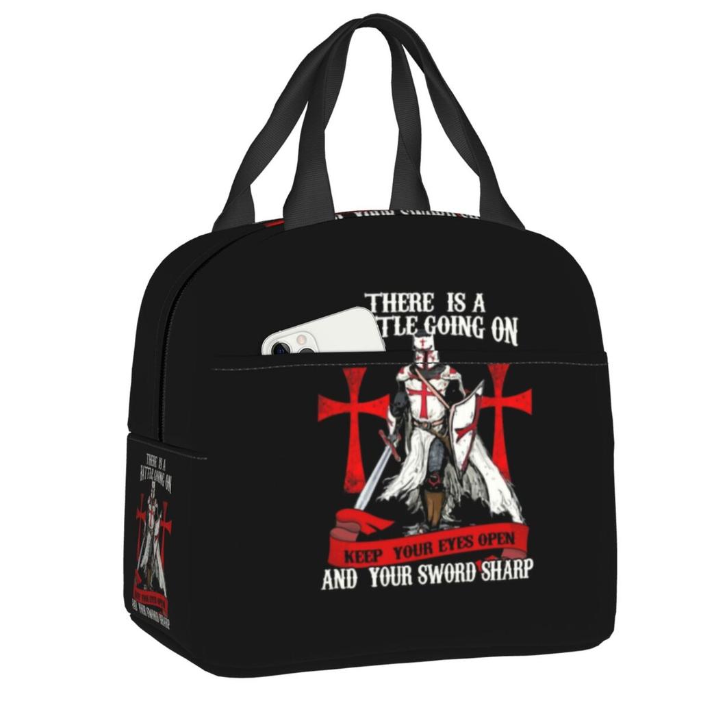 Templar Knight Jerusalem Cross Seal Medieval Warrior Symbol Thermal Insulated Lunch Bag Women Resuable Lunch Tote Food Box