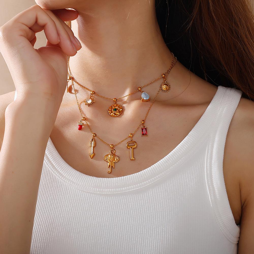 Niche seaside vacation style DIY mushroom pendant necklace stainless steel plated temperament necklace jewelry women