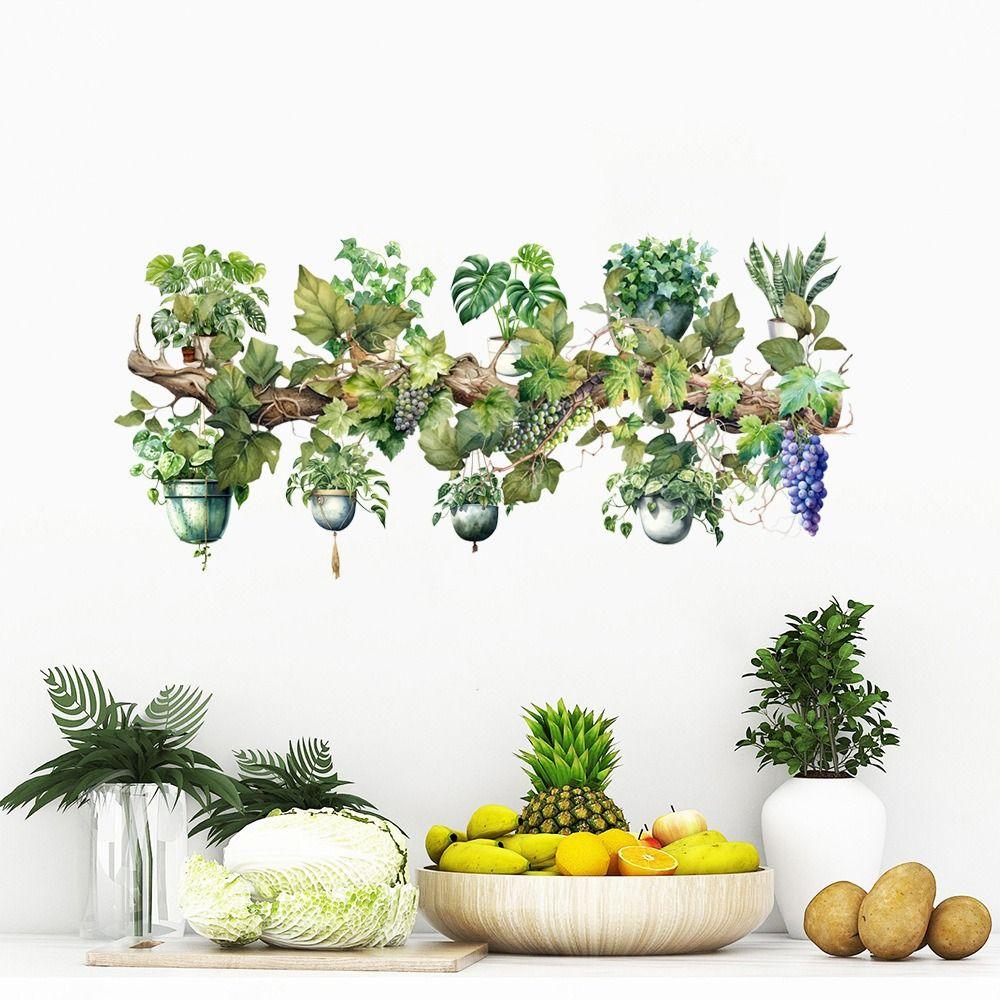 Waterproof Wall Sticker Green Vine Stump Potted Plant Decorative Decals  Livingroom