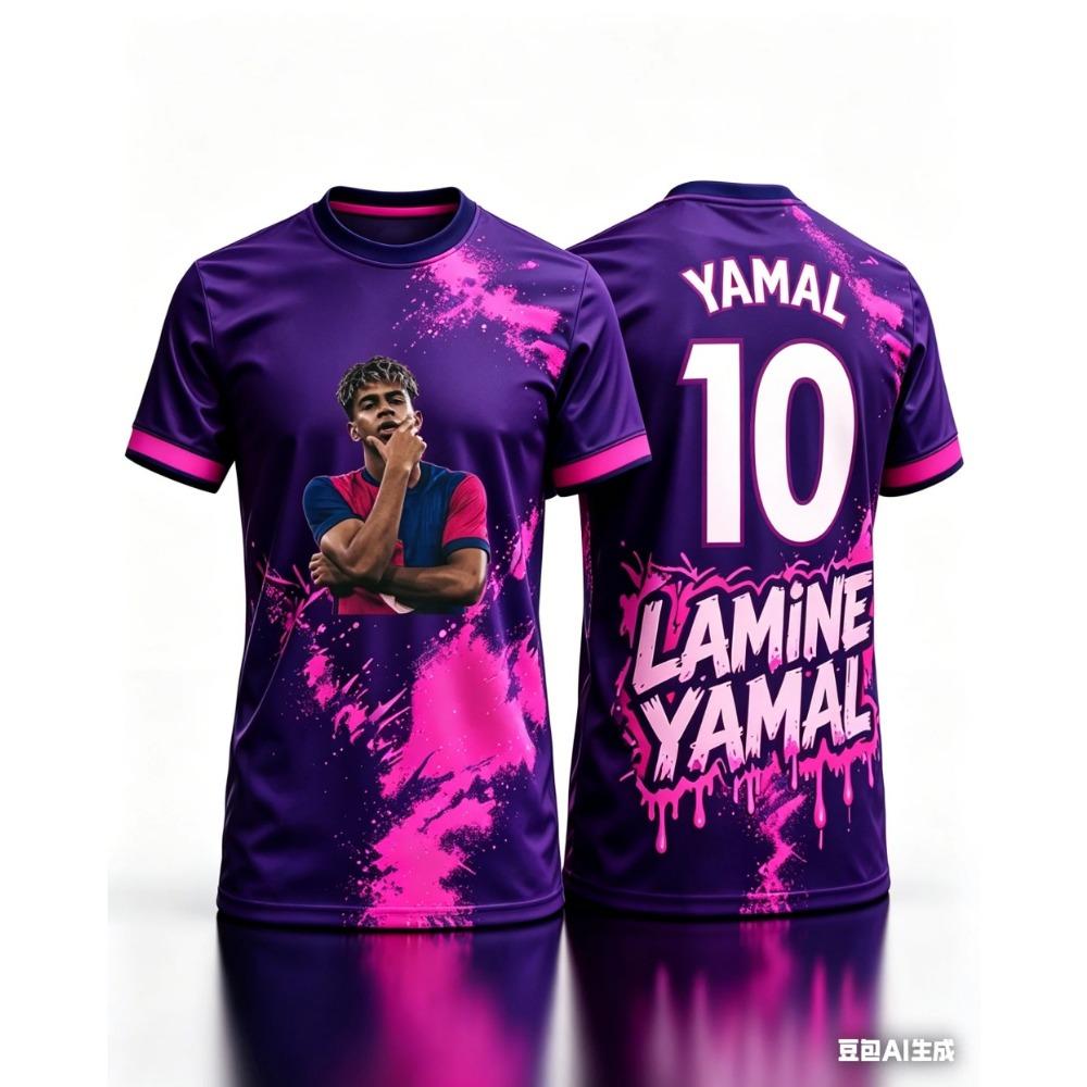 Summer Yamal Commemorative 3D Print Family Outfit Football Jersey T-shirt. Loose and Comfortable Suitable for Daily Wear