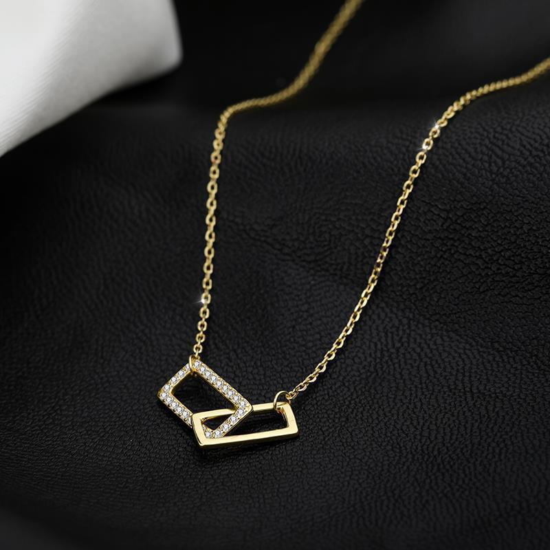 Exquisite Zirconia Interlocking Square Double Ring Necklace for Women