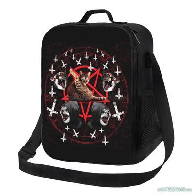 Pentagramma Gatti Satanici Morte Band Black Metal Borse Pranzo Portatile Contenitore Pranzo Termico per Scuola Lavoro Picnic Borsa Contenitore Cibo