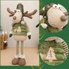 Christmas Reindeer Plush Toy with Retractable Legs Handmade Long-Legged Cartoon Elk Plush Doll Xmas Holiday Party Decoration Ornament