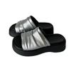 Holiday wind pleated thick-soled one-word slippers summer new outer wear heightened non-slip cool slippers