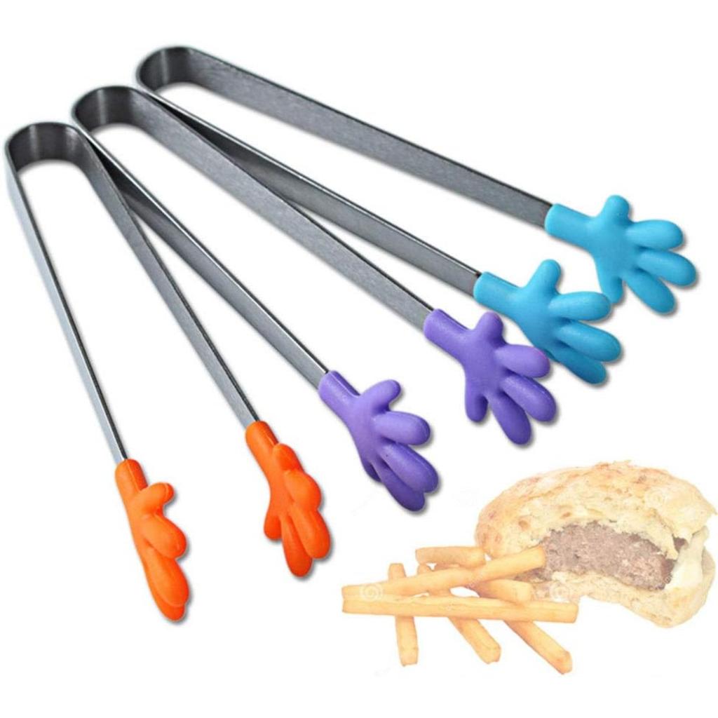 5 Stück Silikon Mini Zangen, Handform Speisezangen zum Servieren von Speisen, Eiswürfel, Früchten, Zucker, Barbecue Küchenhelfer (lila)