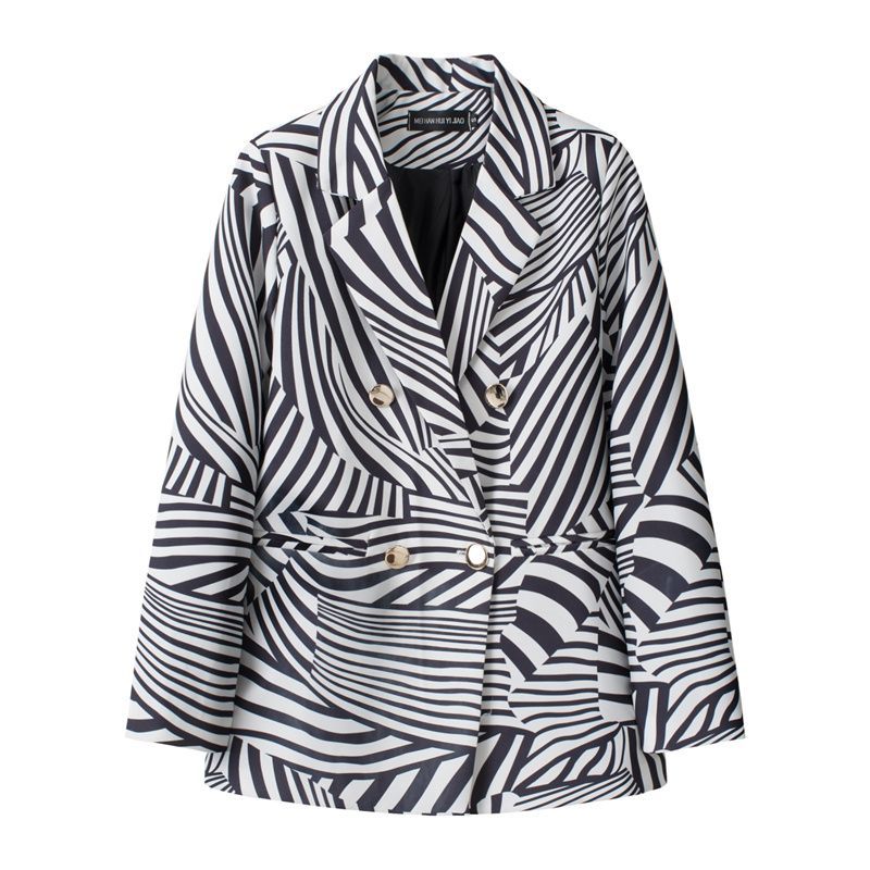 Blazer a Pied de Poule Blu e Bianco Stile Britannico da Donna con Bavero Elegante Cappotto Completo Nuova Collezione Outerwear per Performance