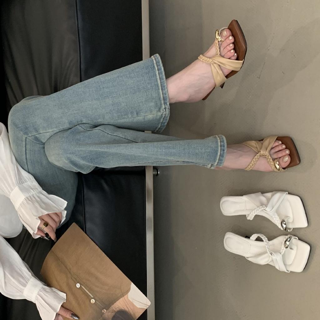 2025 Spring and Autumn New Fashion Versatile Cool Slippers Women Wear French Small Sandals with Stiletto