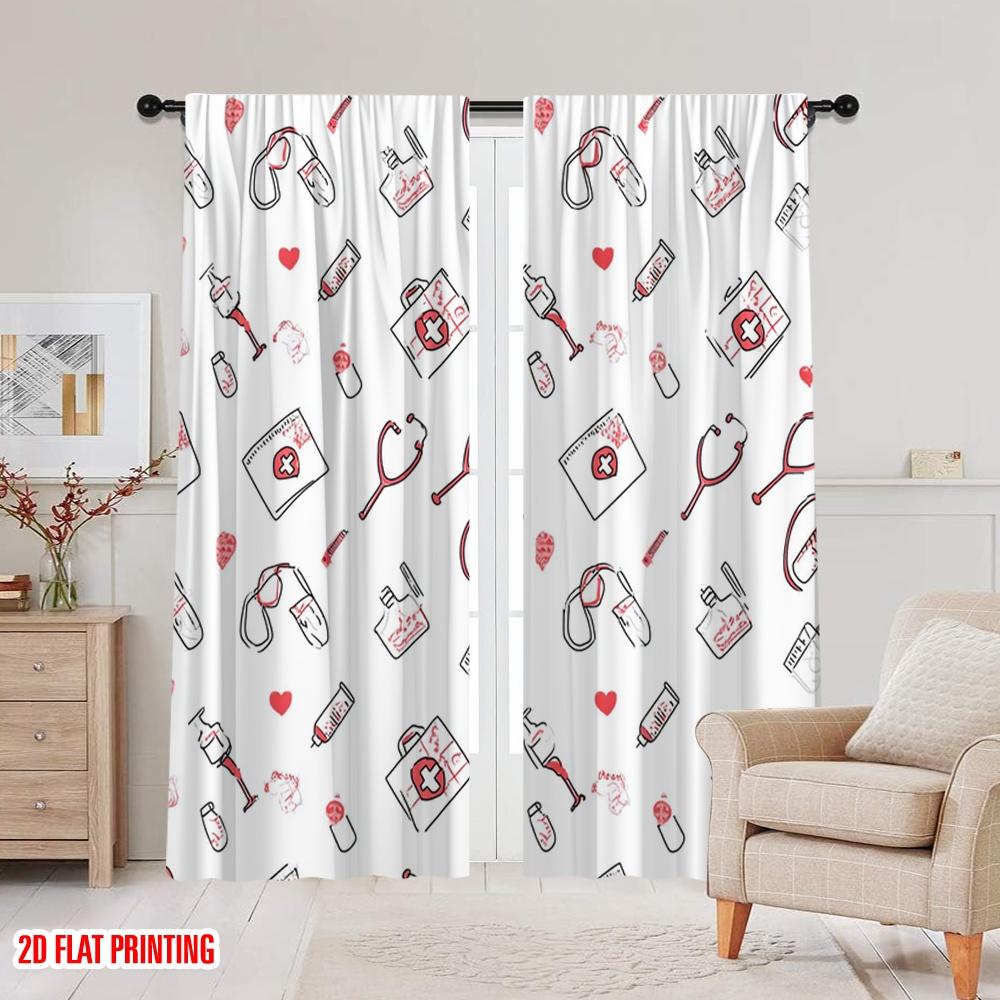 2pcs,2D plane printing Print Curtains Hospital Medical Polyester (without rod) Home Decor Perfect for Room, Kitchen, Study,