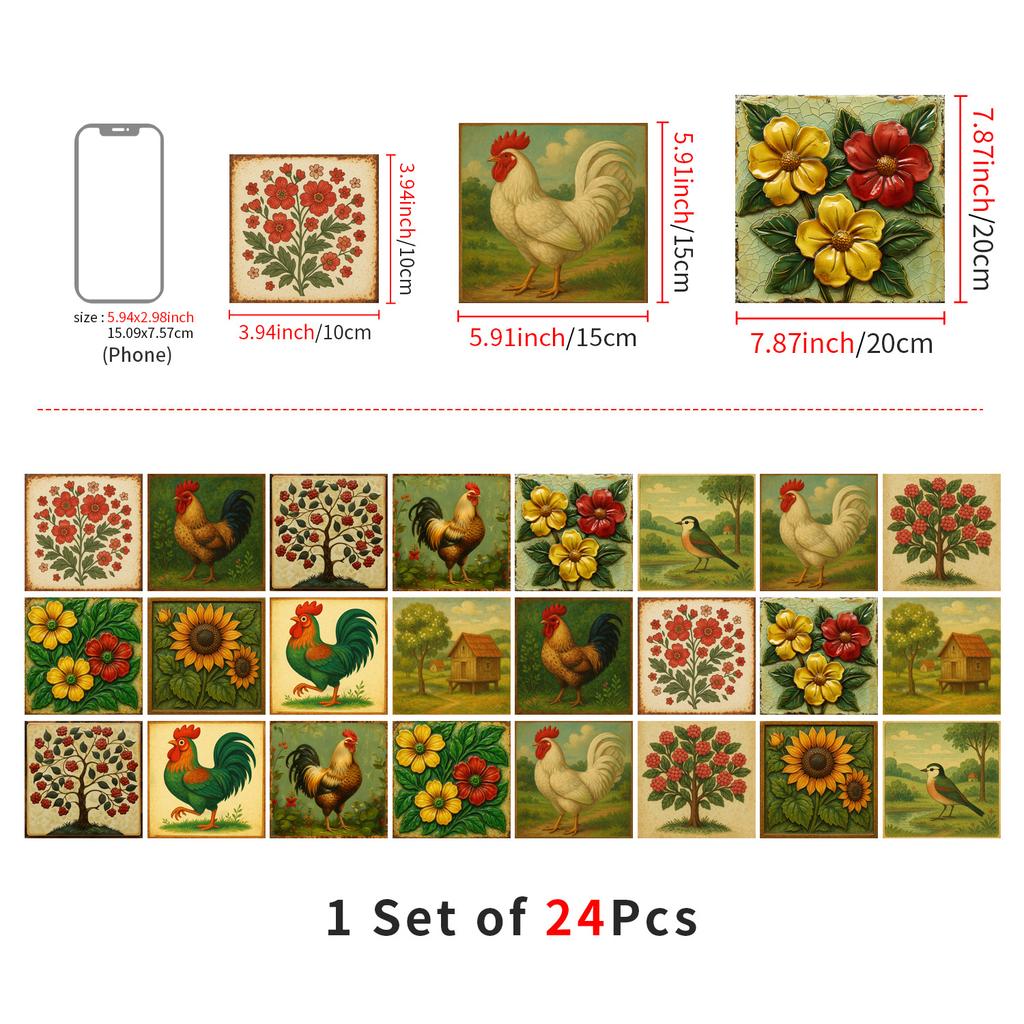 24 szt. Naklejki na płytki w stylu europejskim Kuchnia Samoprzylepne Odporne na olej Naklejki ścienne Wodoodporny Winyl Zdejmowalne Naklejki ścienne