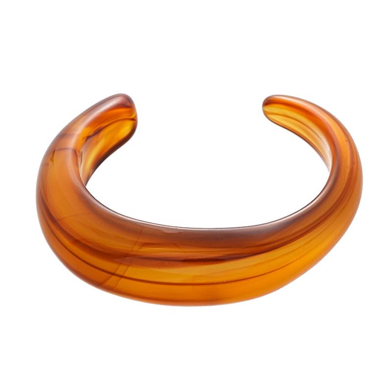 Retro Gradient Acrylic Geometric Open Bangle - Minimalist Candy Color High-End Women's Jewelry