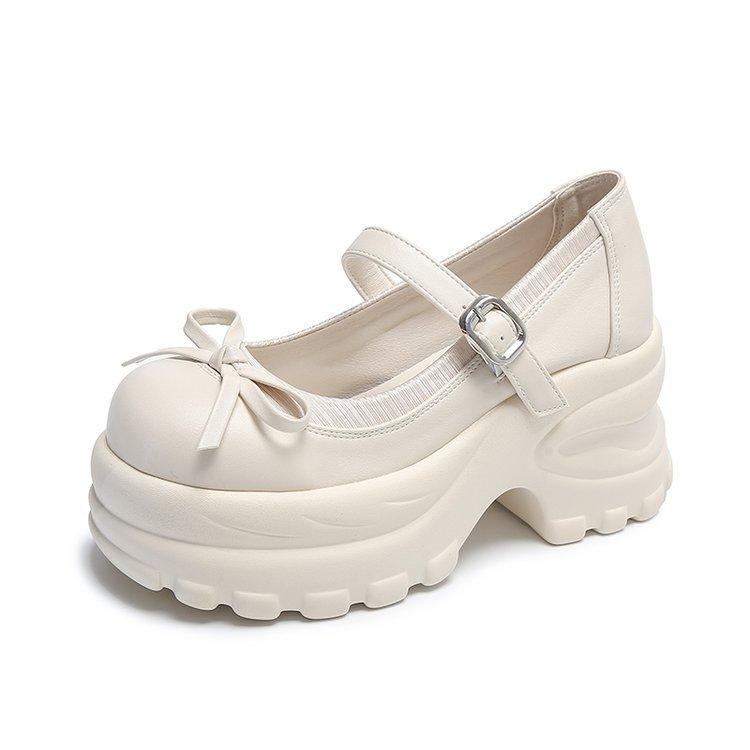 

8.5CM High Women s Mary Jane Shoe Chunky Platform Butterfly-Knot Slip-on High Heels Women Punk Thick Bottom Casual Shoes Tacones 34 белый