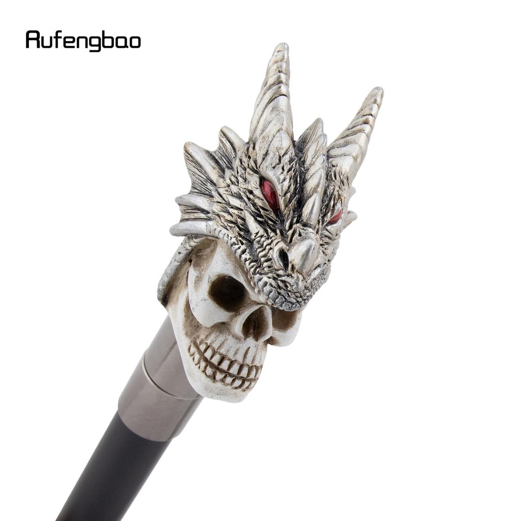 Silver Resin Skull Dragon Head Walking Cane Fashion Decorative Steel Stick Gentleman Elegant Cosplay Cane Knob Crosier 94cm