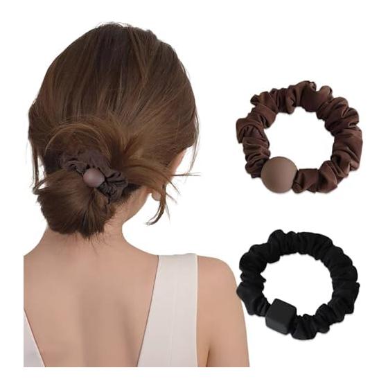 Hair Ties, Scrunchies, Black, Brown, Rubber Bands Set of 2, Stylish, Hair Ties, Women's, Thick, Non-marking Hair Ties, Easy to Stretch, Hair