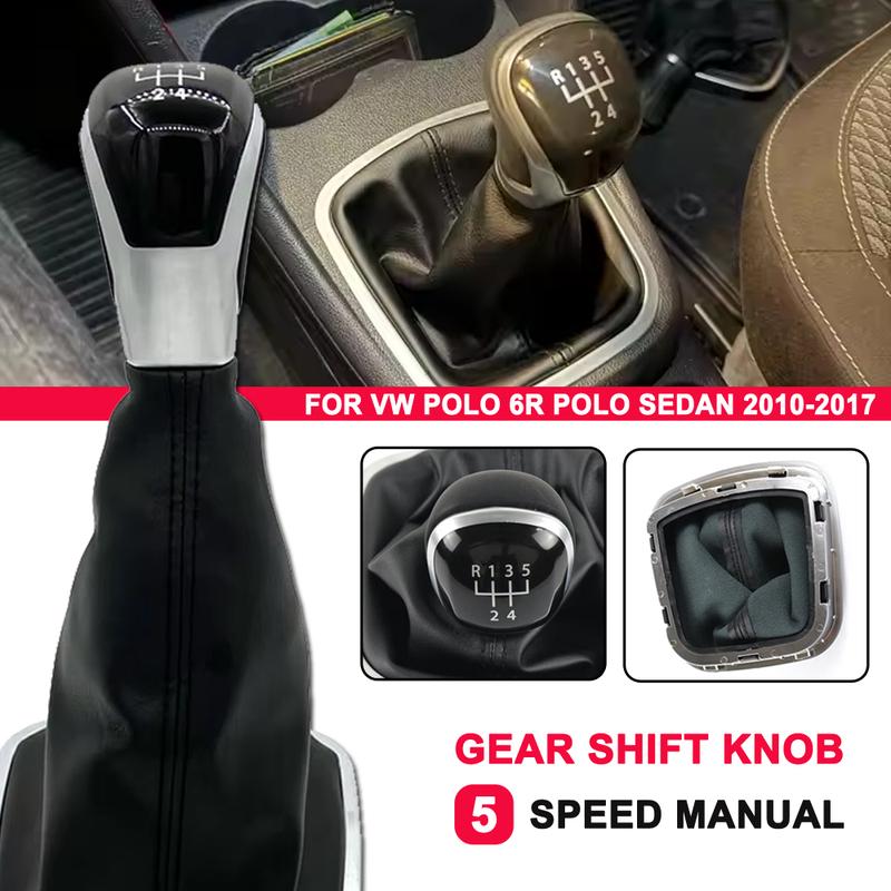 5 Speed Car Gear Shift Knob PU Leather Boot Change Lever Handball Pen Manual Shfiter Gearbox For VW Polo 6R Polo Sedan 2010-2017