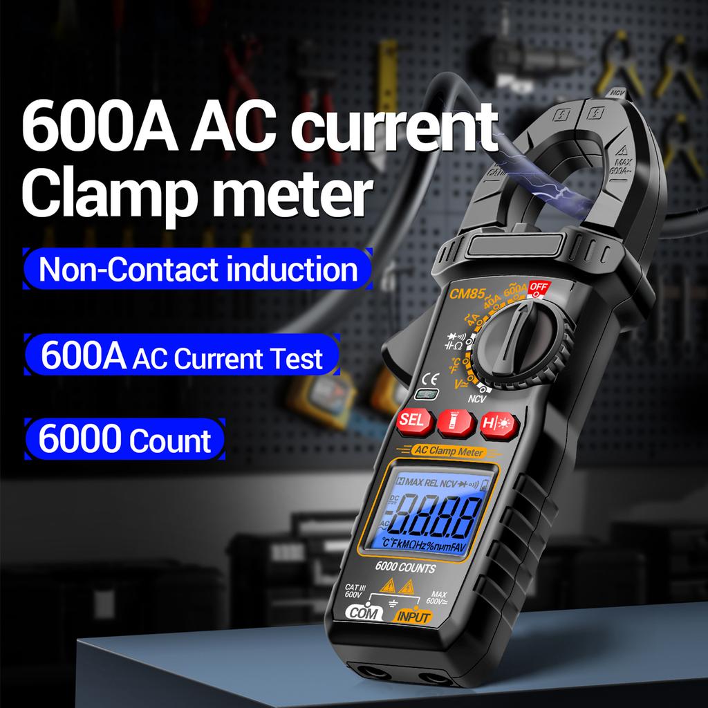 600A AC Clamp Meter, Digital Multimeter with NCV, 6000 Counts, Measures Voltage, Current, Capacitance, Temperature,