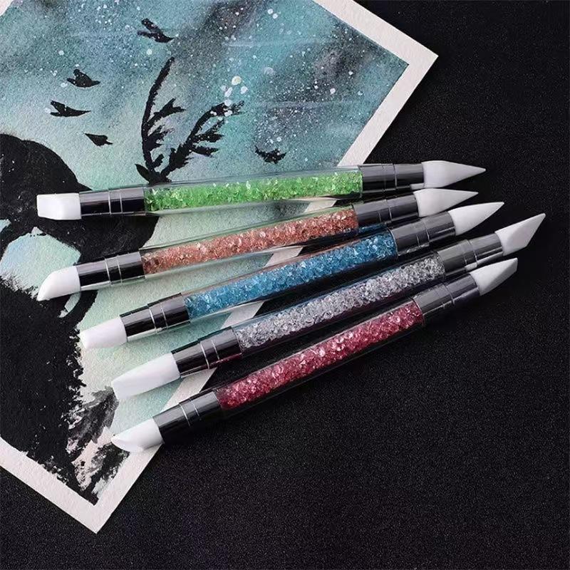 Dual Head Silicone Nail Sculpture Pen, Nail Art Carving Brush, Manicure Tool for Sticker Pressing, Mirror Powder Application
