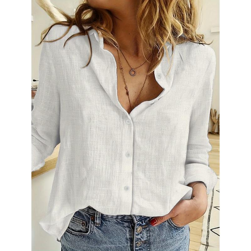 Spring/Summer Solid Color Elegant Casual Loose Long sleeved Linen Shirt Office Shirt Shirts & Blouses Camisas Women's Shirt