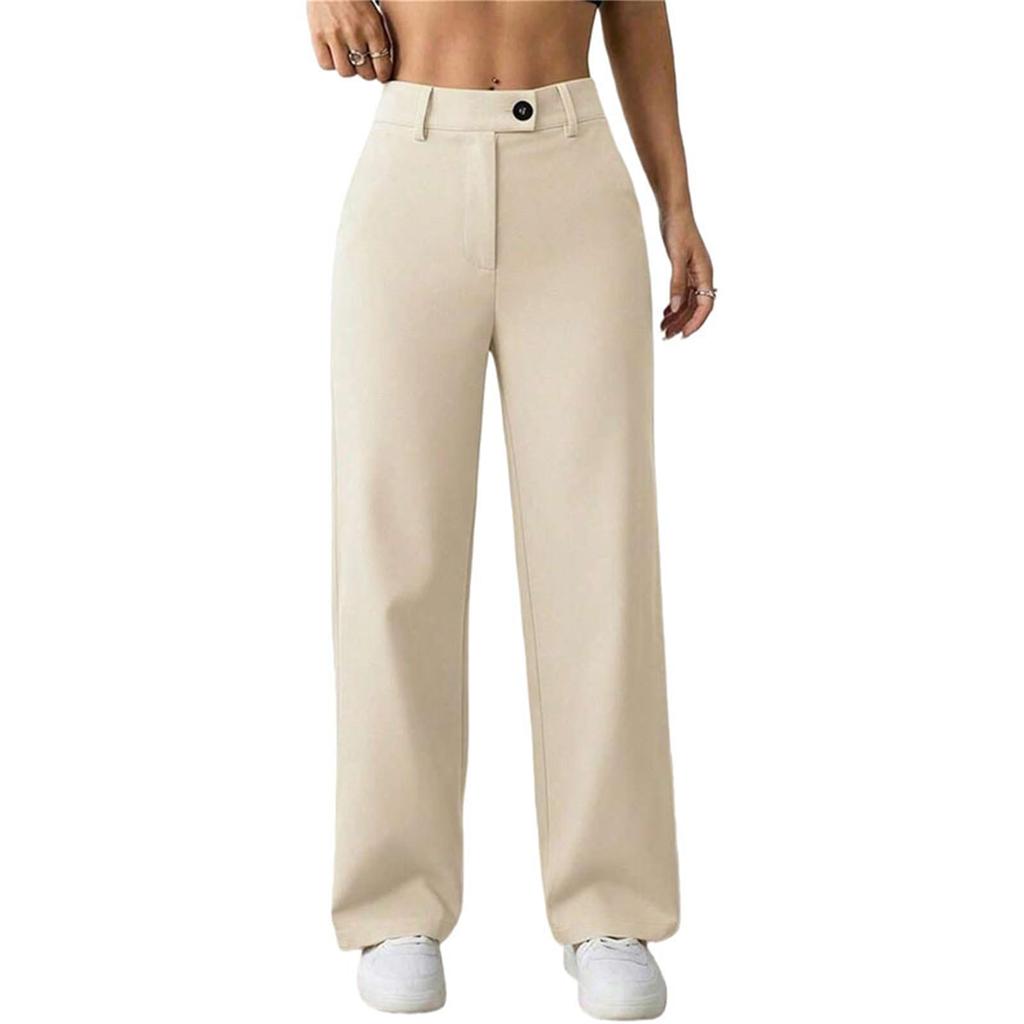 Women's High Waist Straight Leg Pants, Comfortable Casual Trousers for Everyday Wear