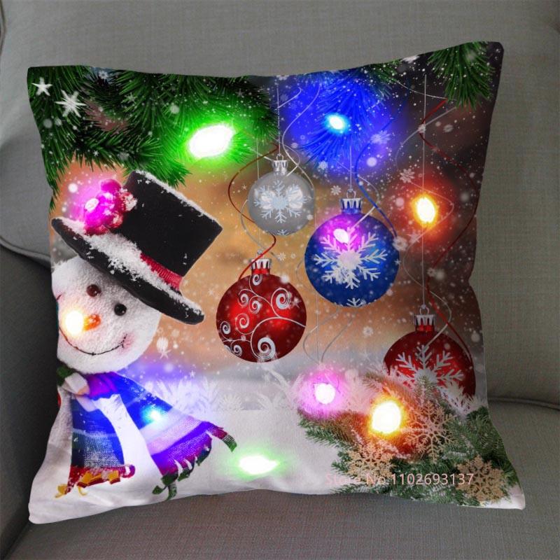 Christmas Tree Pillowcase Decorations For Home Cushion Cover Christmas Ornament LED Light Xmas Gifts Happy New Year Pillow Cover