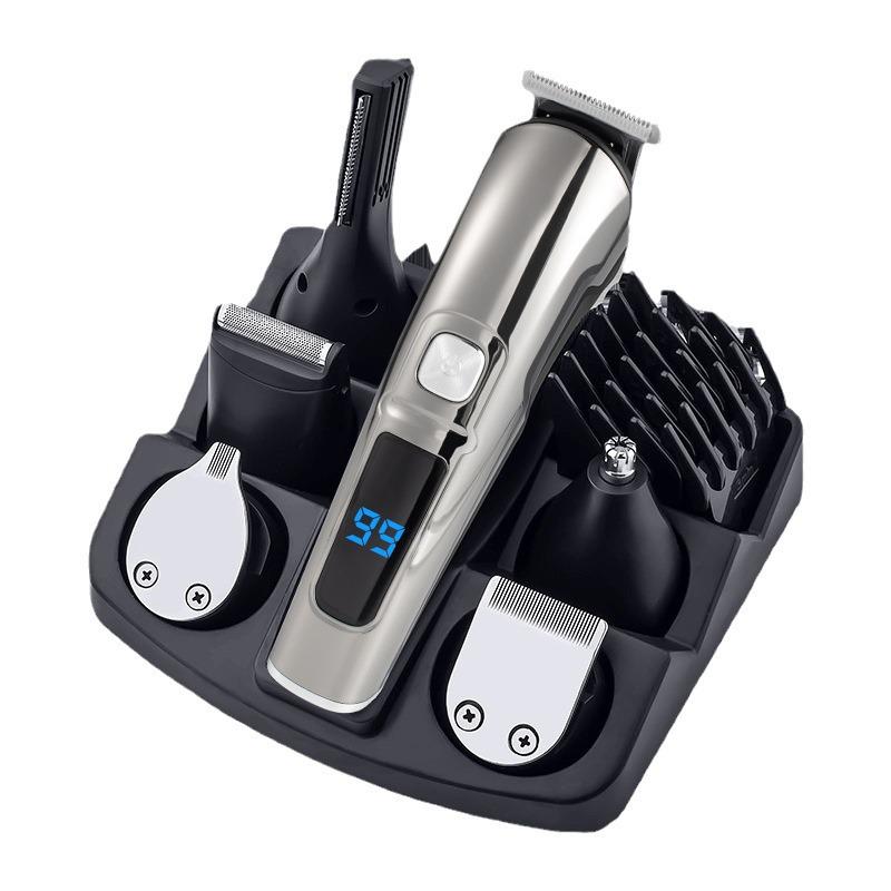 סט מכונת תספורת חכמה רב-תכליתית עם תצוגה דיגיטלית - מכונת גילוח חשמלית ומסיר שיער