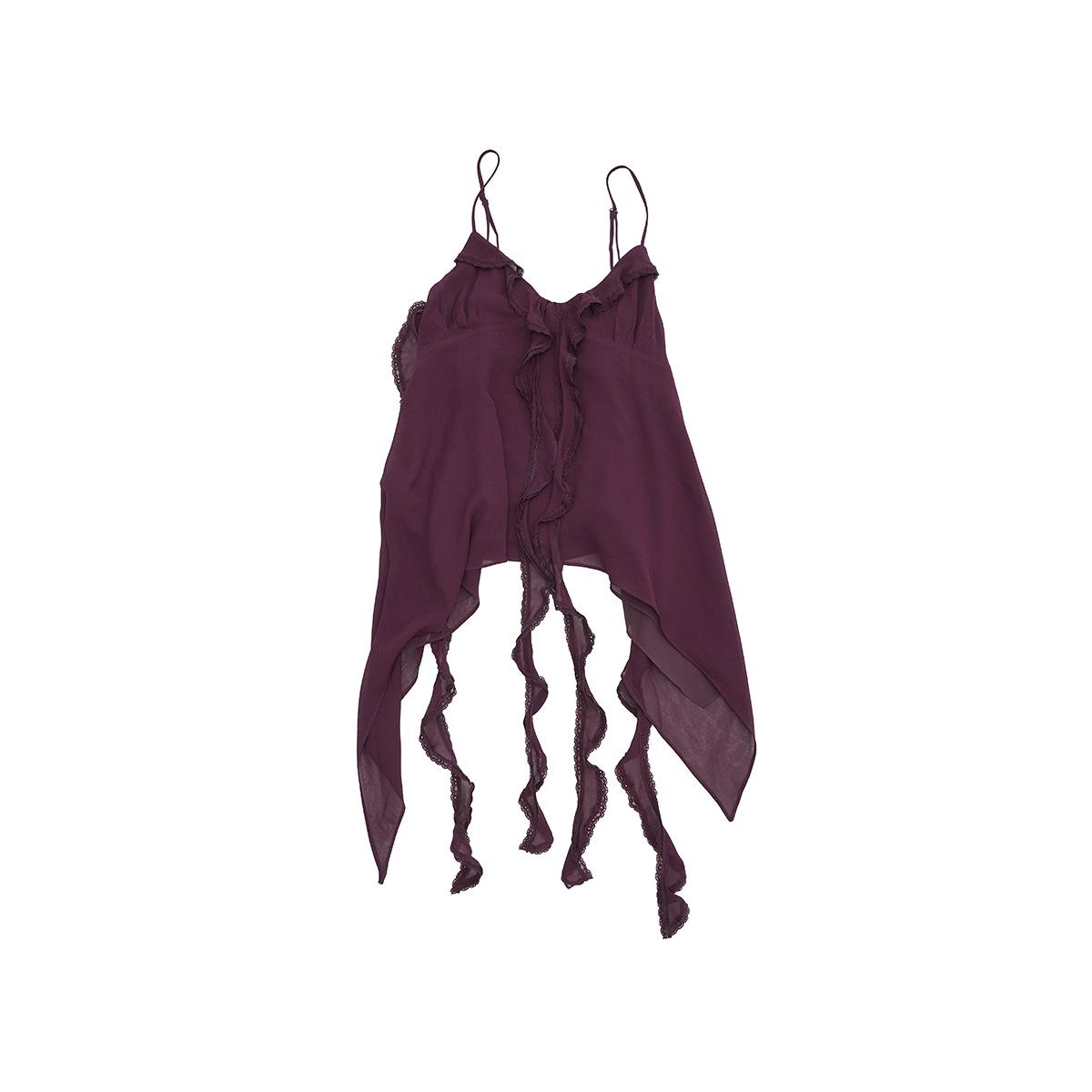 

Spring Casual Double Strap Ruffled Ribbon V-Neck Camisole Top Small фиолетовый