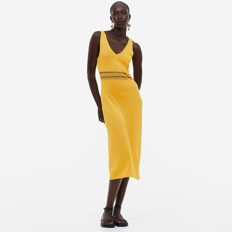 

Sunshine Home Summer New Foreign Trade Europe and America Sweden H * Home Ice Silk Cool Women clothes V-neck Knitted Vest Dress Yellow XL: Bust size 94-104