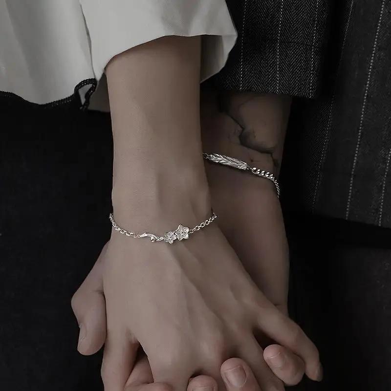 Classic Adjustable Lovers Bracelet Valentine's Day Hand Jewelry Simple Thin Bracelet Flower Charm Couple Bangle Girls