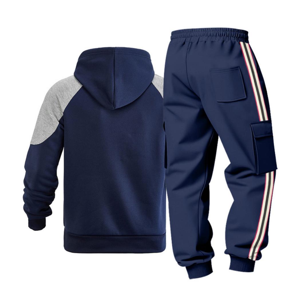 Herren 2-teiliges Freizeit-Set - Pullover Raglan Color-Block Hoodie & Cargohose