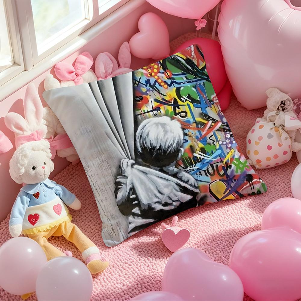 Art BBanksy Street Cushion Cover Pattern Printed Pillowcase for Living Room Sofa Cushion Cover Bedroom Decor