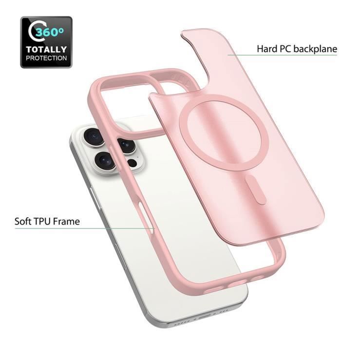 Coque de protection - BOOLING - iPhone 16 Pro - Protection hybride - Rose - Recharge sans fil