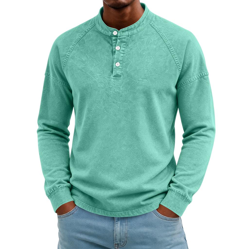 Men's Cotton Long Sleeve Shirt Retro Color Distressed Faded for Spring and Fall