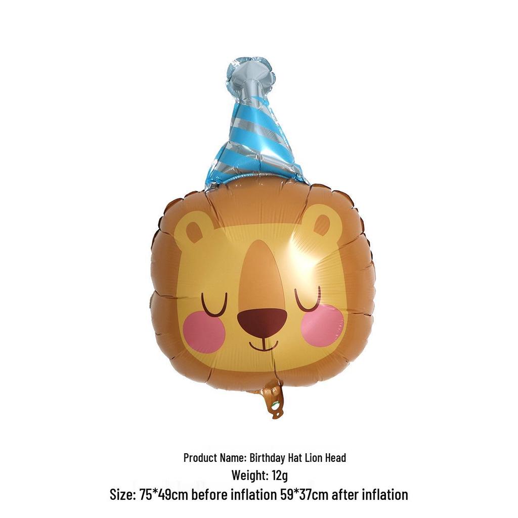 Animal-Themed Aluminum Foil Birthday Balloon Hat: Giraffe, Tiger, Bear, Frog, Sloth