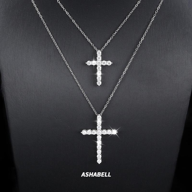 S925 Sterling Silver Cross Clavicle Necklace Women's Moissanite Pendant Clavicle Chain