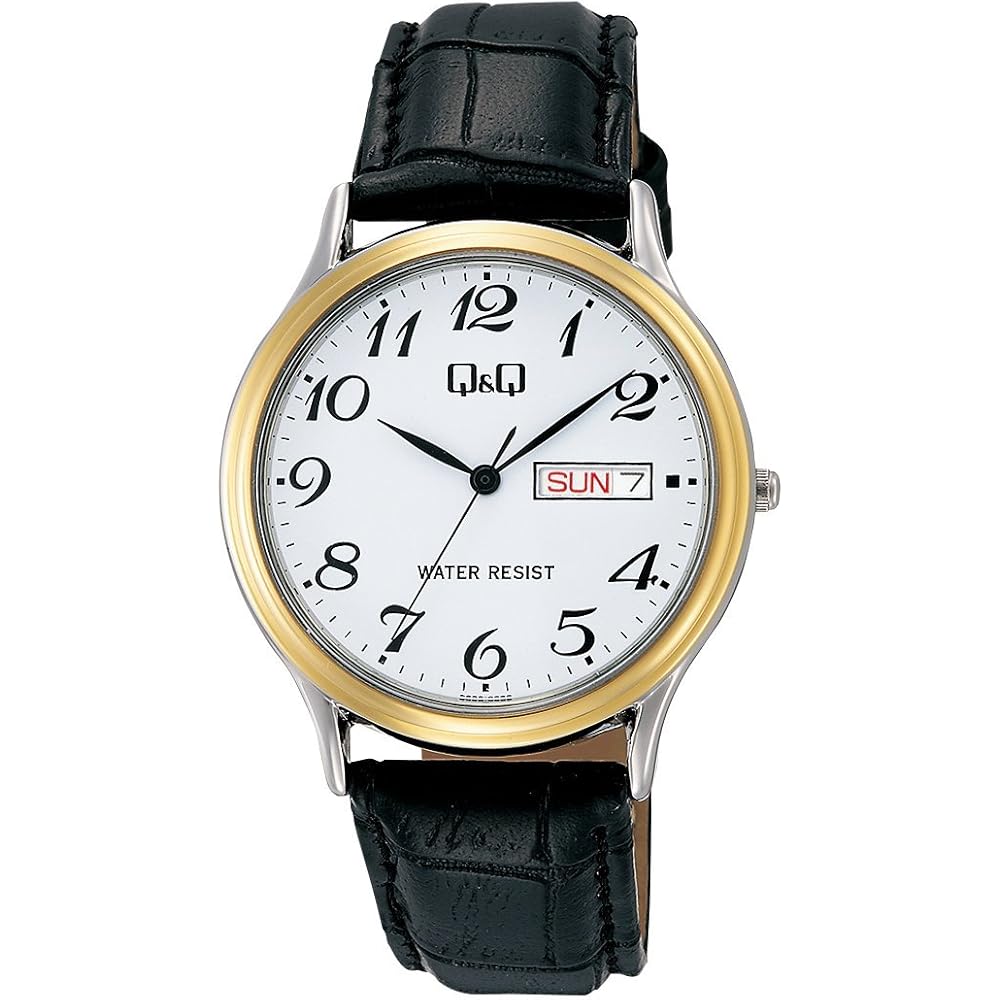 

Citizen Q&Q Standard Analog Watch White Leather Strap Date Day Display Men s