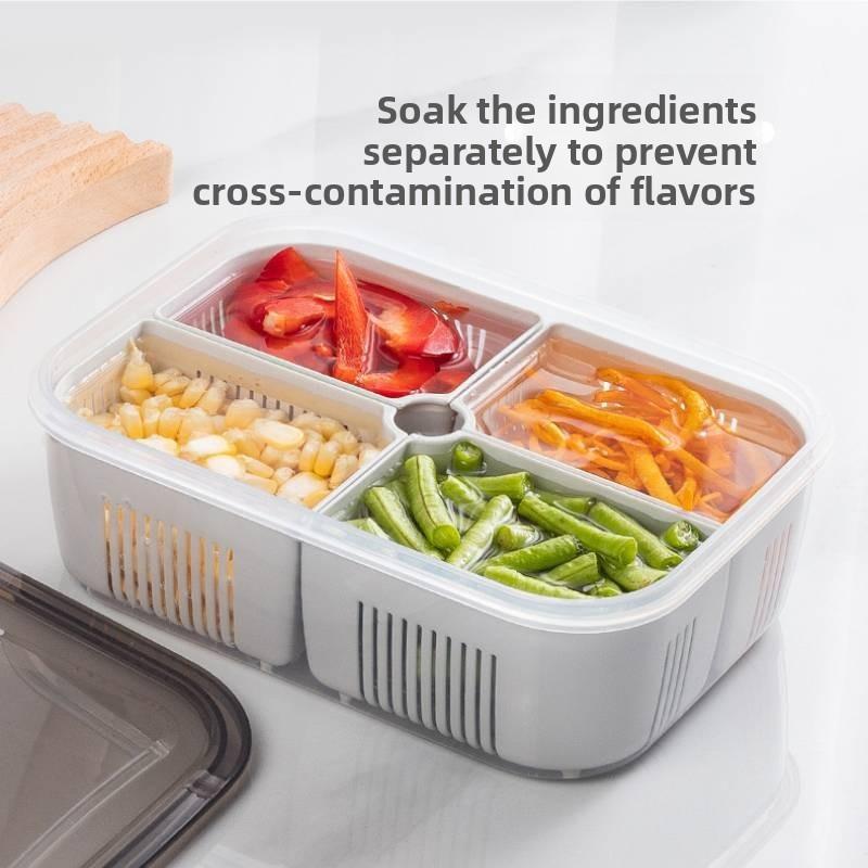 Multicompartment Plastic Food Organizer With Leakproof Seal For Refrigerator And Freezer Use
