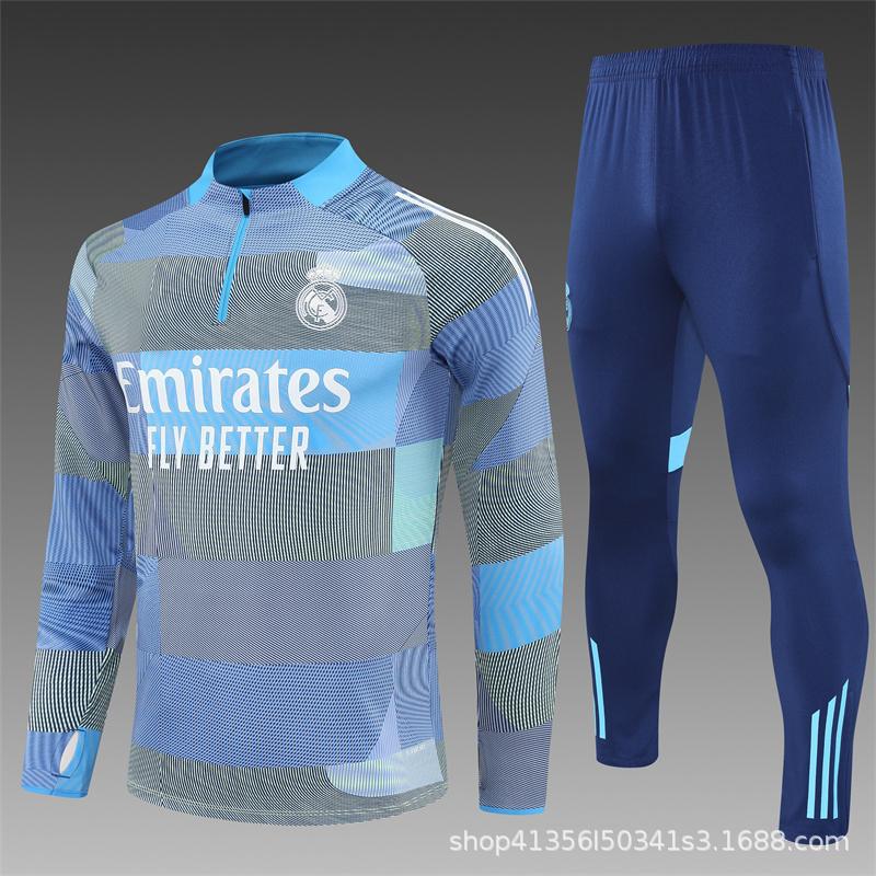 Maglia da Allenamento da Calcio Real Madrid a Maniche Lunghe Mezza Zip Tuta per Adulti e Bambini Stampa Maglia Mbappe