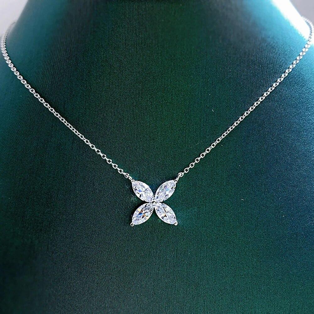 D Color 4 Stones 3*6mm 1.2 Carat Horse Eye Cutting Full Moissanite Necklace For Women S925 Sterling Silver Jewelry