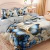 3Pcs Elegant Blue Butterfly Floral Bedding Duvet Cover Set Butterfly Floral Bedding Quilt Set Butterfly Themed Bed
