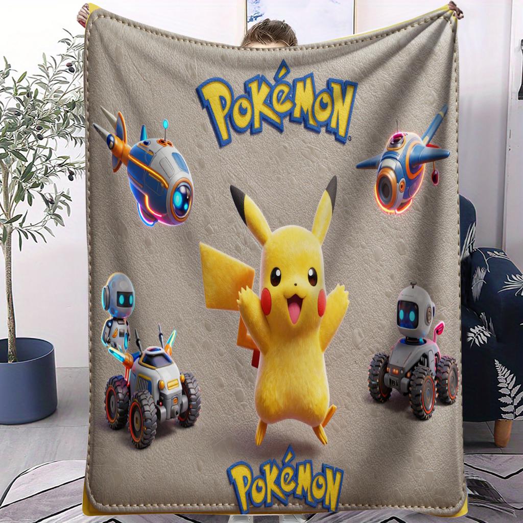 Pokemon Pikachu Cyber City Tech-Themen-Decke Warm Weich Street Trend Plüsch für Mädchen Jungen für Schlafzimmer Wohnzimmer Heimdeko