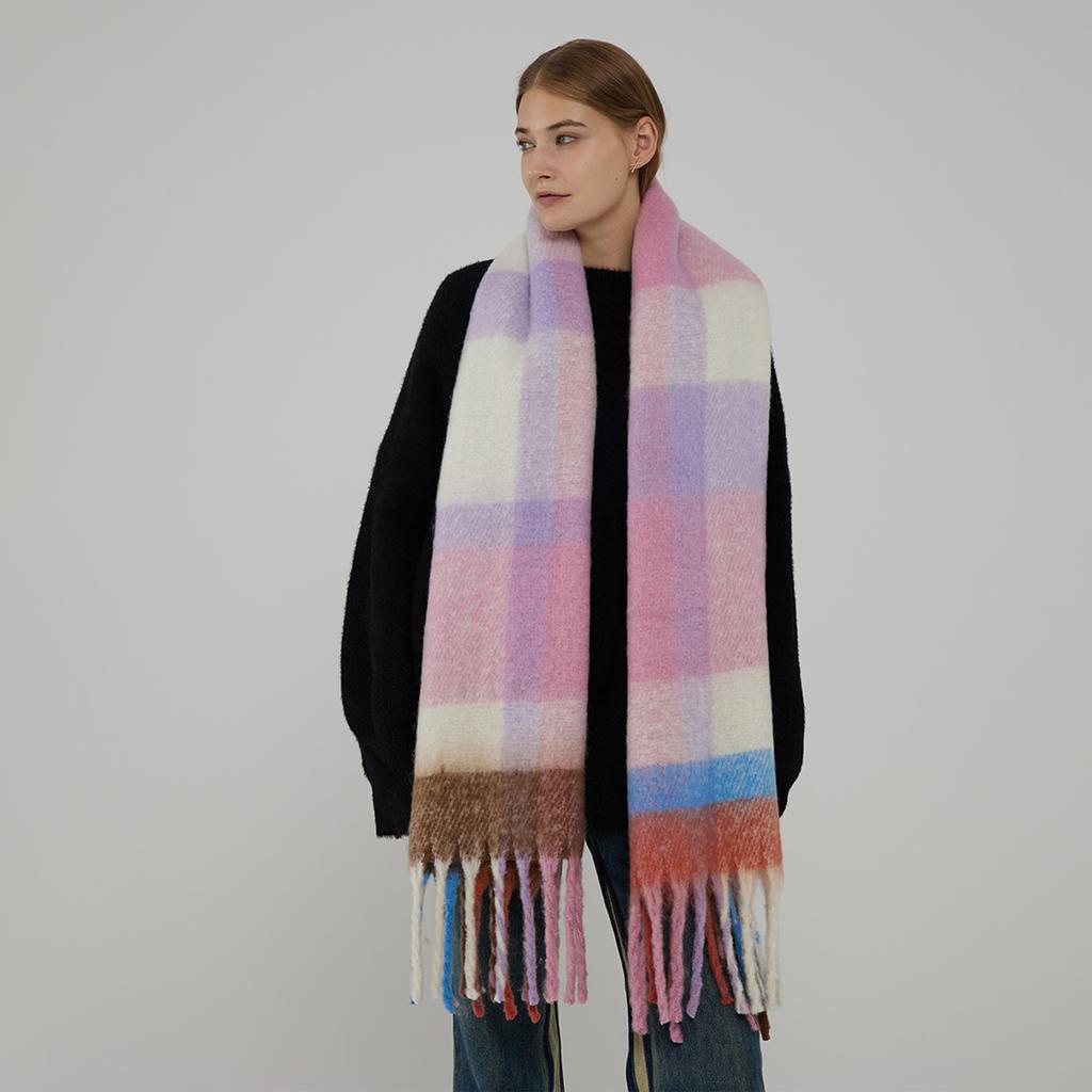 Fashion Classic Imitation Cashmere Plaid Shawl Women Korea Style Soft Thick Warm Female Scarf Fall Winter Rainbow Mohair Muffler