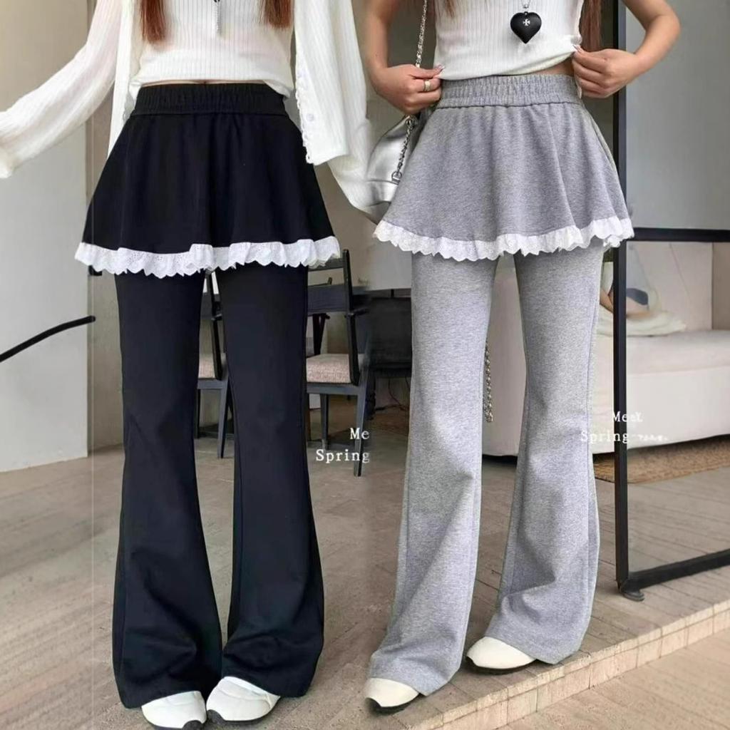 Korean Lace Casual Pants for Women In Spring and Summer New Design, Flared Waist Pants Drape, Slim Floor Pants