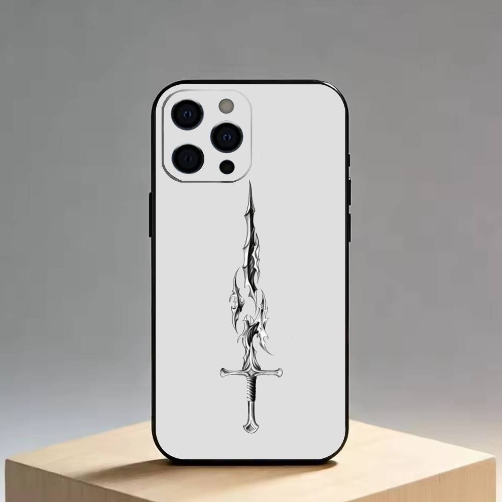 The Sword Creative Pattern   Phone Case For iPhone 17,16,15,14,13,12,11 Plus,Pro Max,XS,Soft Silicone Black Cover