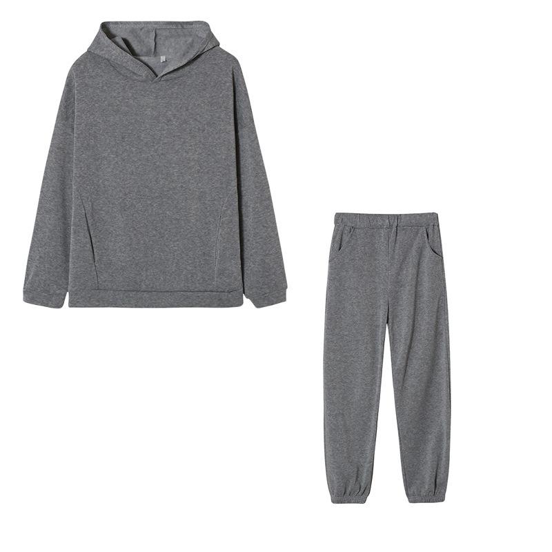 2024 Trendy Solid Color Hooded Sweatshirt & Casual Two-Piece Set for Autumn/Winter